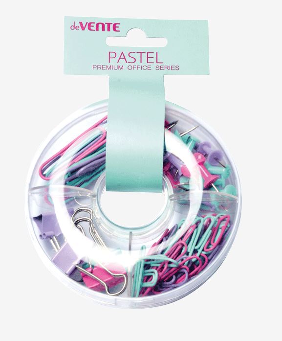 Набор канцелярский deVENTE "Pastel" (скрепки, зажимы, кнопки сил.) пл./уп., цветной