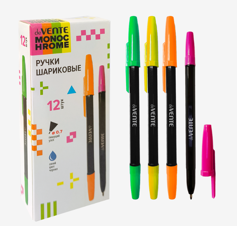 Ручка шарик. deVENTE "MonoChrome" синяя, 0,7мм, черный корпус, ассорти, 1/12