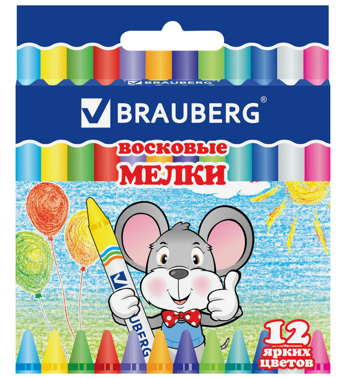 Мелки воск. 12 цв. Brauberg к/к, е/п
