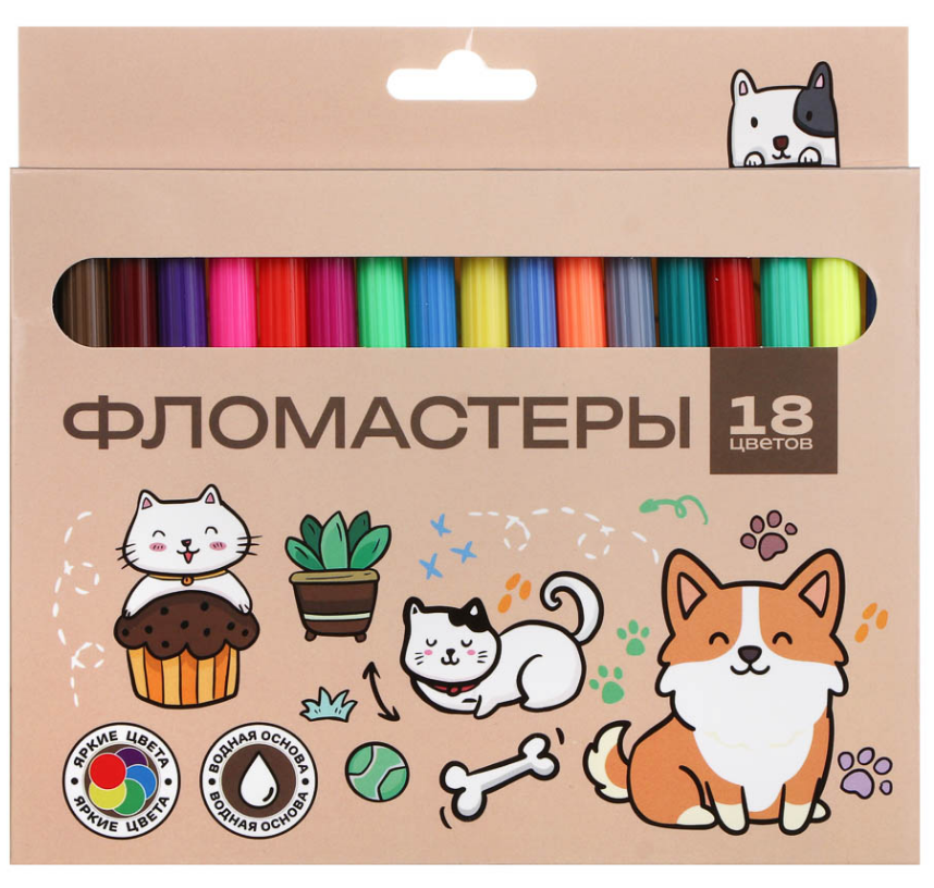 Фломастеры 18 цв. ClipStudio "Минисо Стайл" вент.колпачок, смываем., к/к