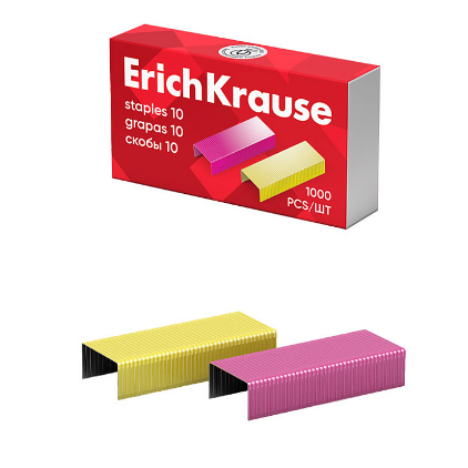 Скобы №10 цветные ErichKrause уп. 1000 шт, 1/20