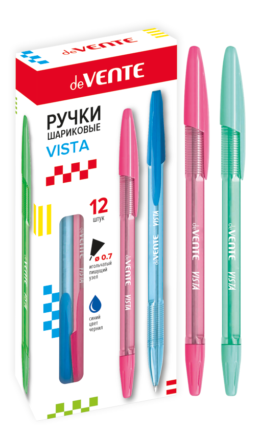 Ручка шарик. deVENTE "Vista" синяя, 0,7мм, игольч., полупрозр.корпус ассорти, 1/12