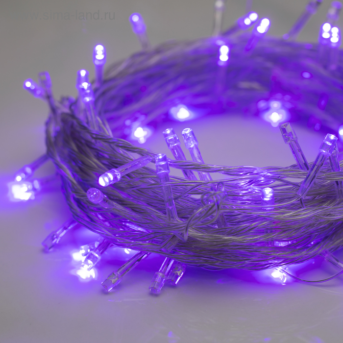 Гирлянда эл. "Нить" 10 м , IP20, прозрачная нить, 100 LED, свечение фиолетовое, 8 режимов, 220 В