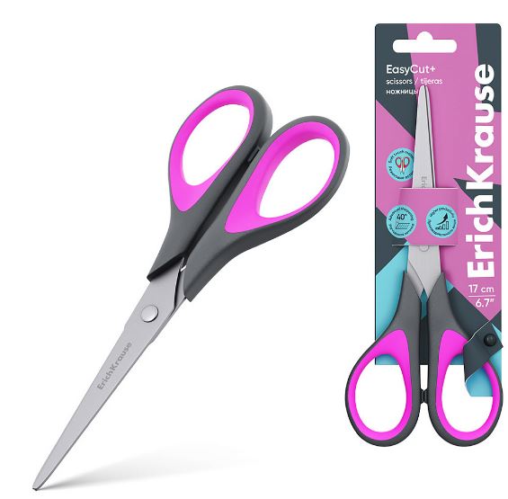 Ножницы 17 см. ErichKrause "EasyCut+/Standart+" с резин.вставк., ассорти