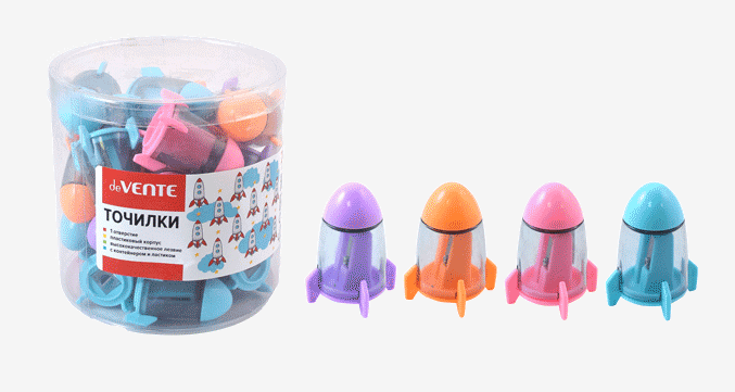 Точилка детская с контейнером  deVENTE "Rocket" ассорти