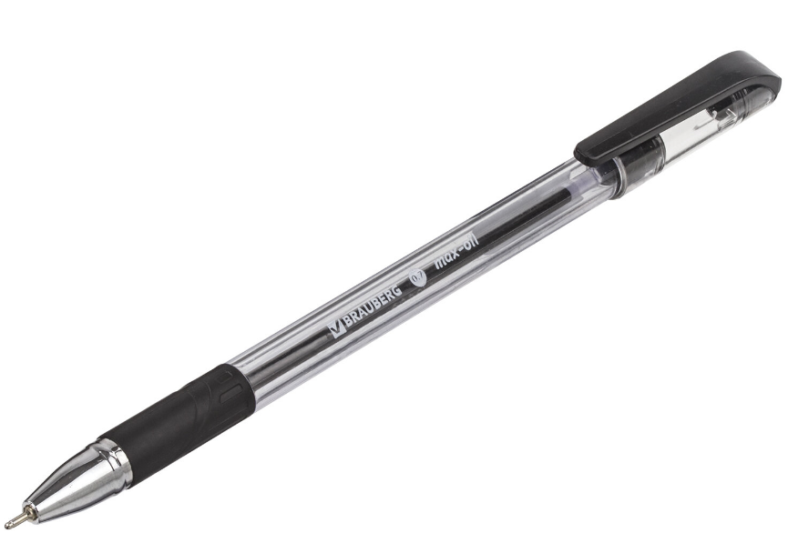 Ручка шарик. Brauberg "Max-oil" черная, 0,7 мм, линия 0,35 мм, c грипом, игольч., корпус прозрачный 