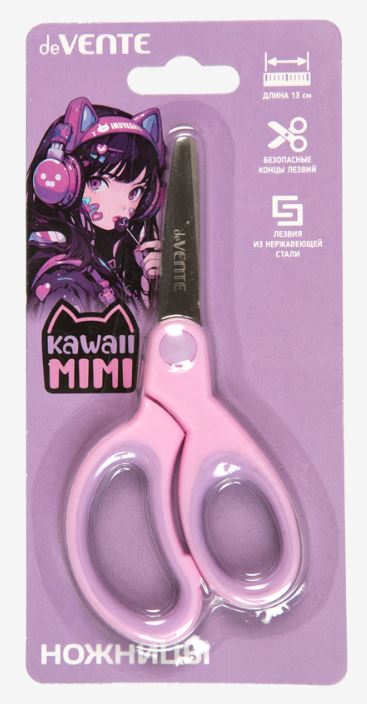 Ножницы 13 см. deVENTE "Kawaii Mimi" прорезин. ручки, закругленные концы