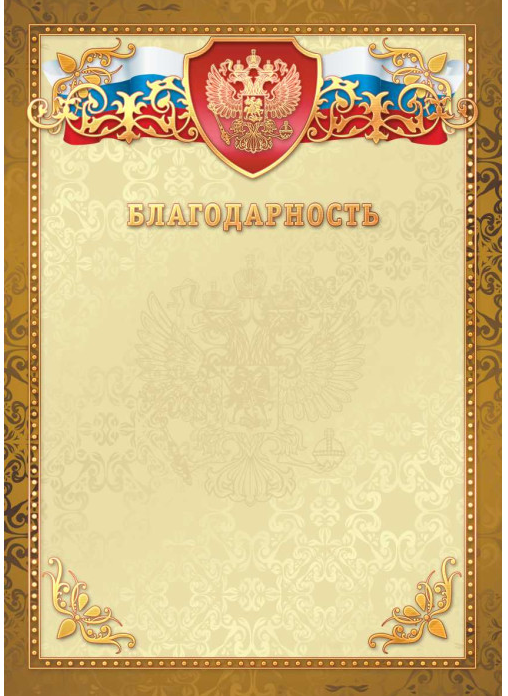 Благодарность премиум (Российская символика) 200г/м2, фольга, Квадра 
