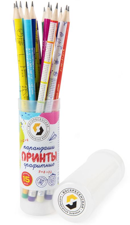 Карандаши пр. 15 шт. ВКФ "Школьные" НВ, ластик, заточен., ассорти, тубус