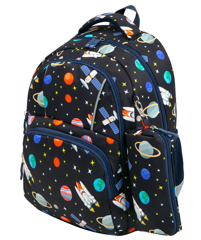 Рюкзак анатомич. мальч. Brauberg Kids Set "Space infinity" с пеналом, 2 отд., 3 карм., 37*28*16 см., вентил.формоуст.спинка, светоорт.элементы, черный с рисунком