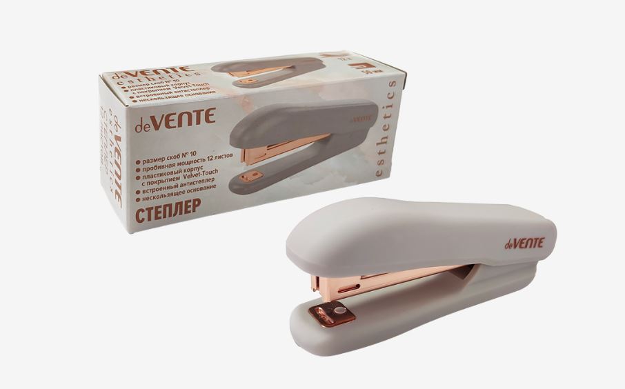 Степлер  № 10 на 12л. deVENTE "Esthetics" пластик., антистеплер, лавандово-пепельный