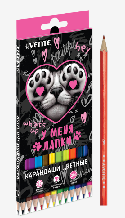 Карандаши 12 цв. deVENTE 2М "У меня лапки" шестигр., заточ., к/к