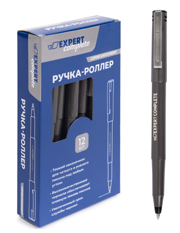 Ручка-роллер Expert Complete "Document" синяя, 0,7 мм., темно-серый пласт.корпус, металл. клип., 01 тон