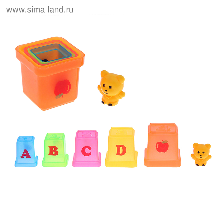Игрушка "Пирамидка" 5 стаканчиков , 2 игрушки, МИКС