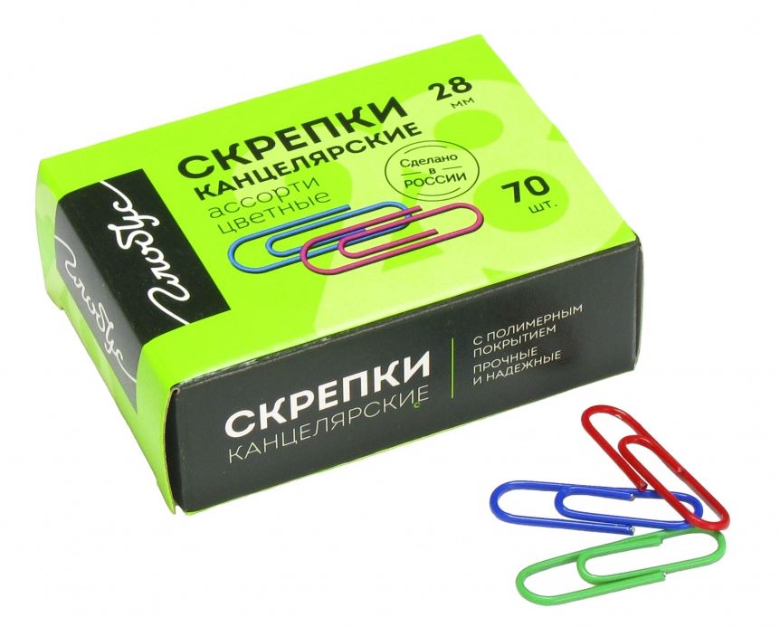 Скрепки цветные 28 мм  70 шт. Глобус к/к