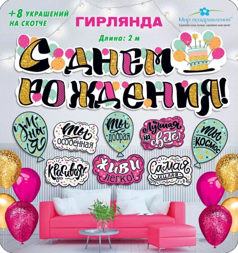 071.148 Гирлянда "С Днем рождения!" 190см