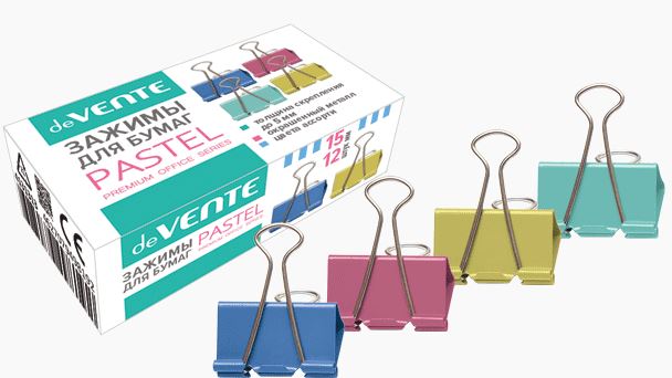 Зажим для бумаг 15 мм цветн. deVENTE "Pastel" 