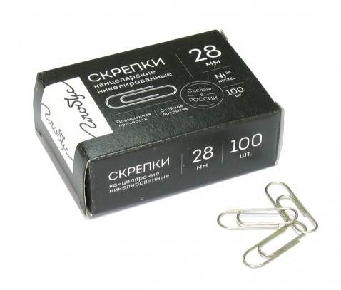 Скрепки канц. 28 мм 100 шт. никелиров. Глобус "Quality" Россия, к/к, 1/120