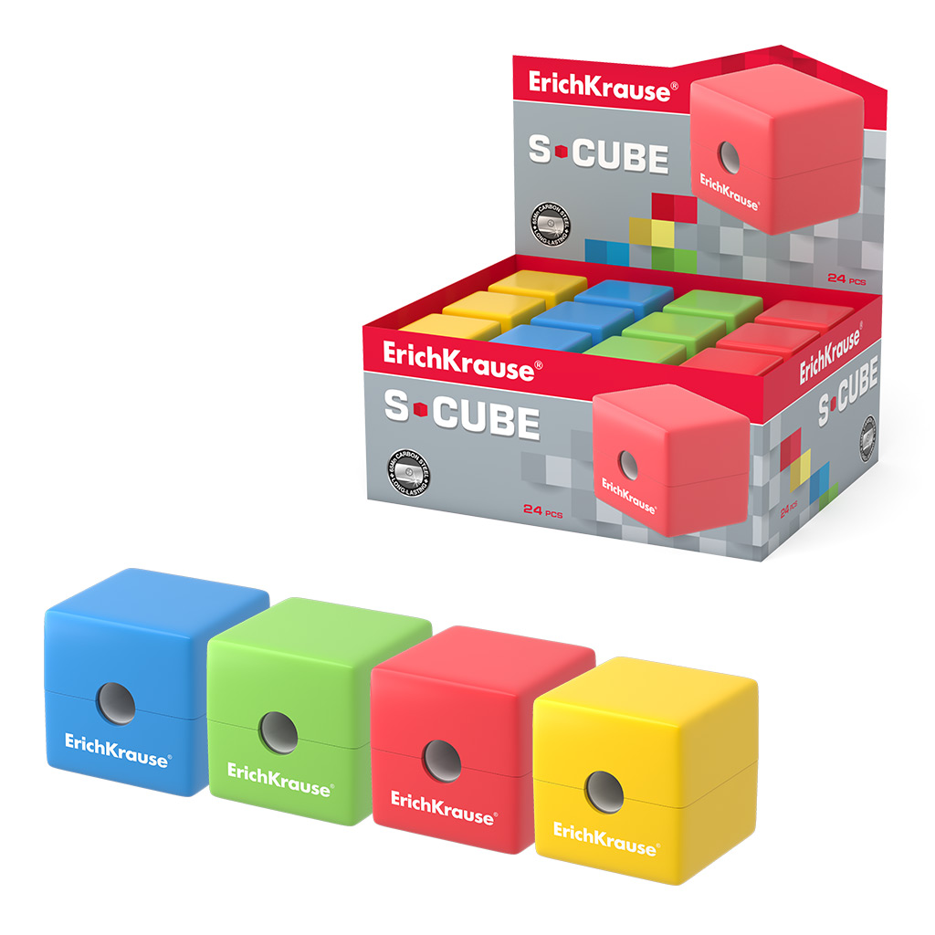 Точилка с контейнером  ErichKrause "S-Cube. Neon" квадр., ассорти