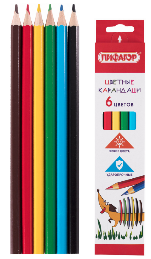 Карандаши  6 цв. Пифагор "Веселая такса" шестигр., заточ., к/к, е/п