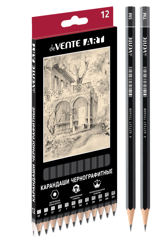 Карандаши пр. 12 шт. deVENTE Art (5Т-5М) шестигран., заточен., корпус с топом, к/к