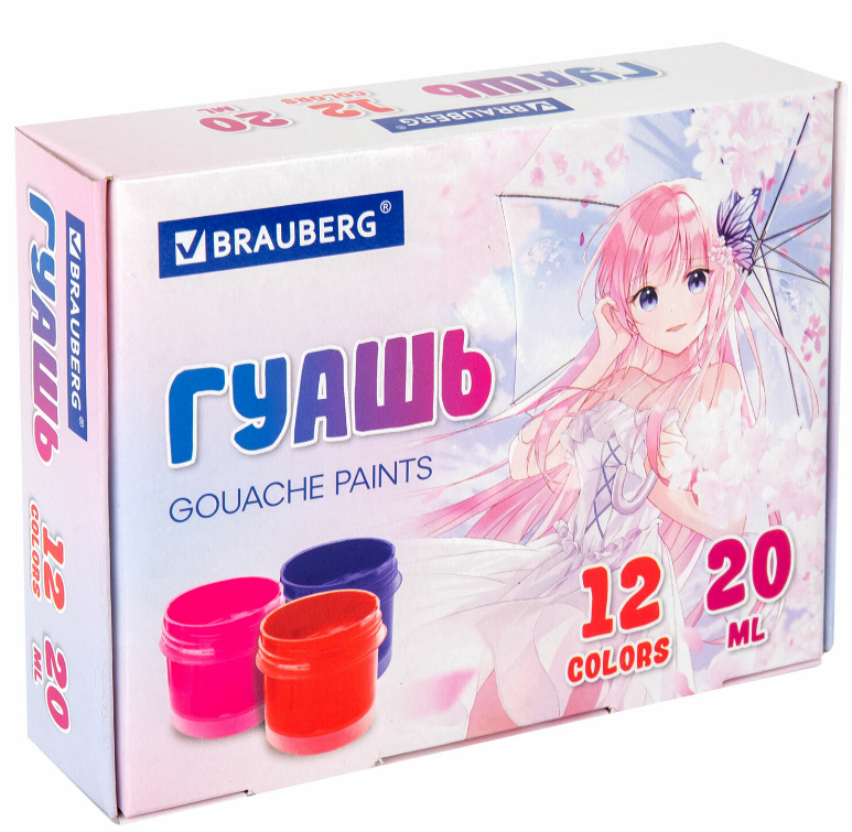 Гуашь 12 цв. BRAUBERG "Аниме" 20 мл.