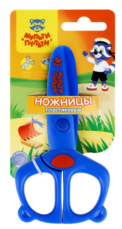 Ножницы 12 см. Мульти-Пульти "Приключения Енота. Енот" пластик, синие, е/п
