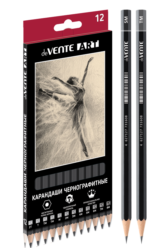 Карандаши пр. 12 шт. deVENTE Art (2Т-8М) шестигран., заточен., корпус с топом, к/к
