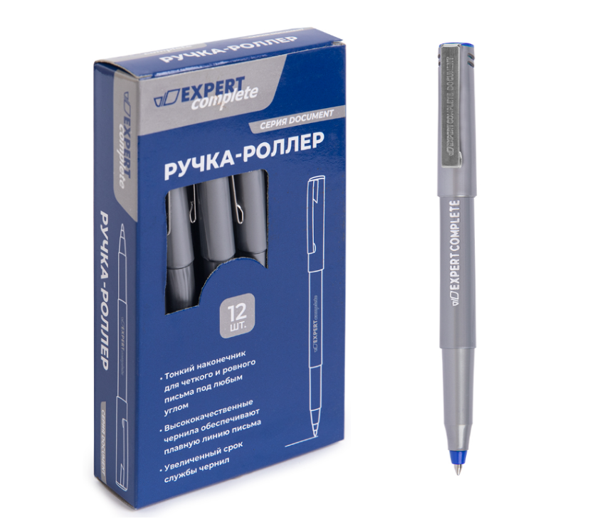 Ручка-роллер Expert Complete "Document" синяя, 0,5 мм., серый пласт.корпус, металл. клип., 02 тон
