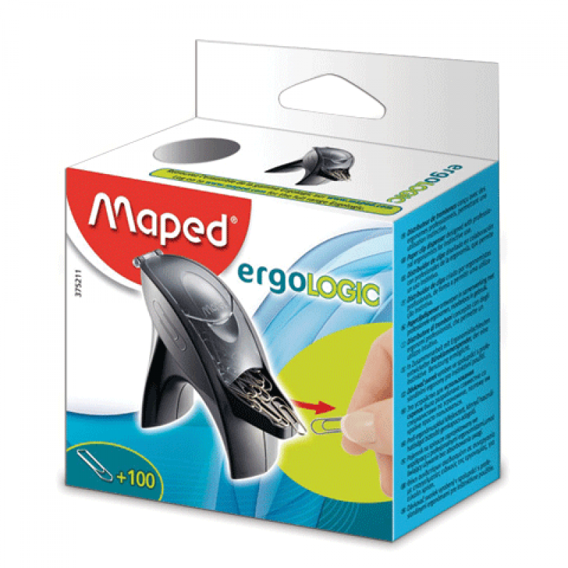 Скрепочница магнит. Maped "Ergologic" со 100 скрепками, ассорти, 375213