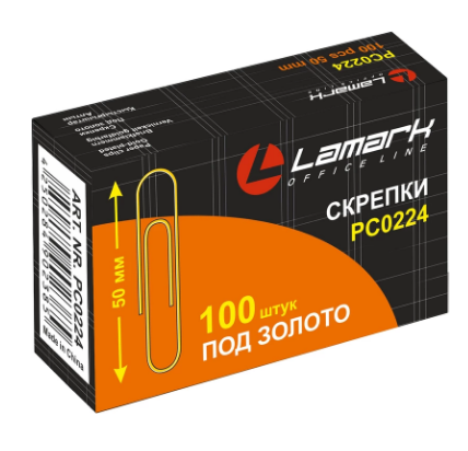 Скрепки канц. 50 мм 100 шт золотистые LAMARK