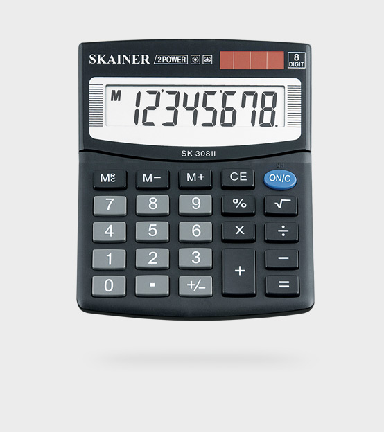 Калькулятор настольн.  8 разр. Skainer SK-308, 124x100 мм, черный, аналог CITIZEN SDC-805 BII