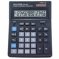 Калькулятор настольн. 16 разр. Skainer SK-664L, 200х157 мм, черный, аналог CITIZEN SDC-664