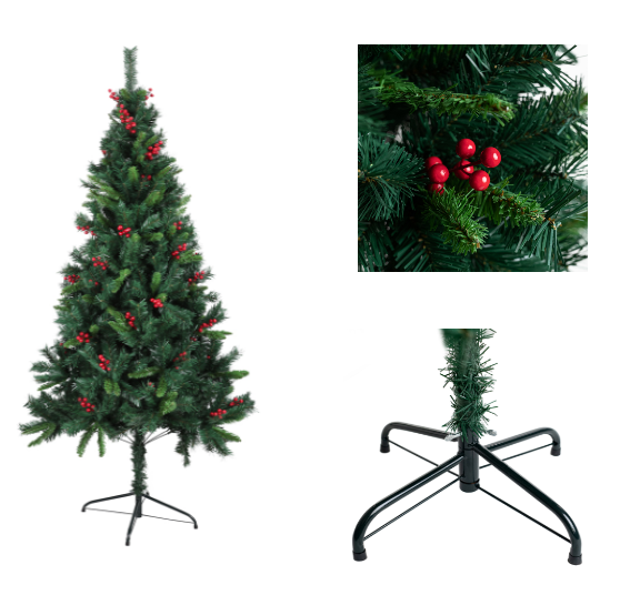 Ёлка искусственная "Зеленая" 120см, с красными ягодами, ПВХ