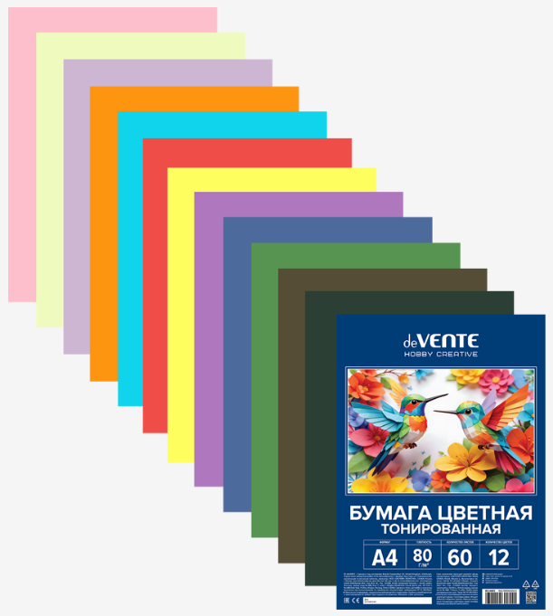 Бумага цв. А4 двухстор. 60л. 12 цв. deVENTE "HOBBY CREATIVE" 80г/м2