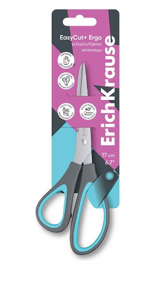 Ножницы д/ЛЕВШИ 17 см. ErichKrause "EasyCut+ Ergo" ассорти